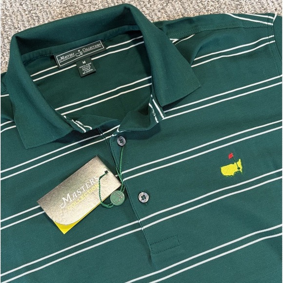 Masters Collection Pima Cotton Golf Polo Shirt Mens M Green White Striped NWT